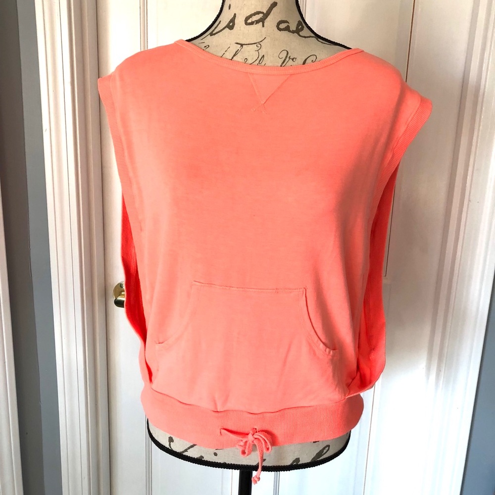 Pink Lotus Sleeveless Sweatshirt Yoga Top Neon XS